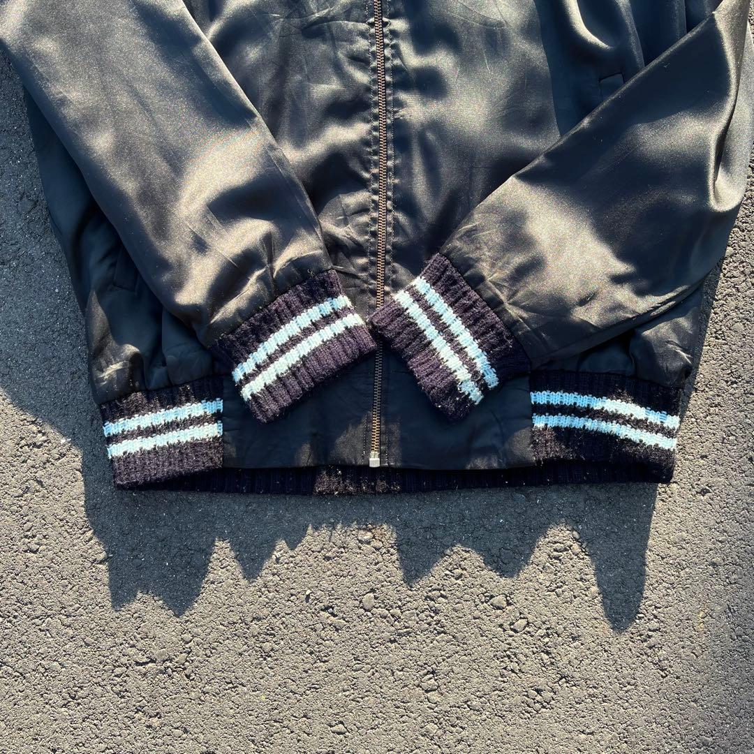 80s スーベニアジャケット タイ スカジャン ベトジャン アメカジ 黒 リブ青