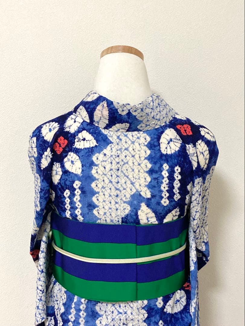 浴衣　有松鳴海絞り　縞と鉄線　裄68.5cm