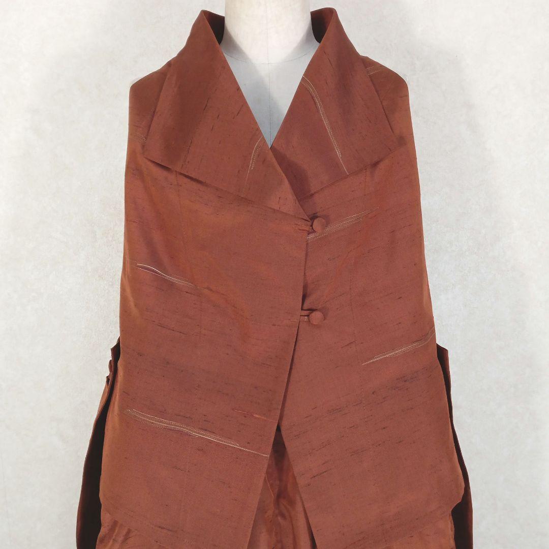 82　手染め大輔　着物リメイク　紬　ベストとパンツ　L〜フリーサイズ