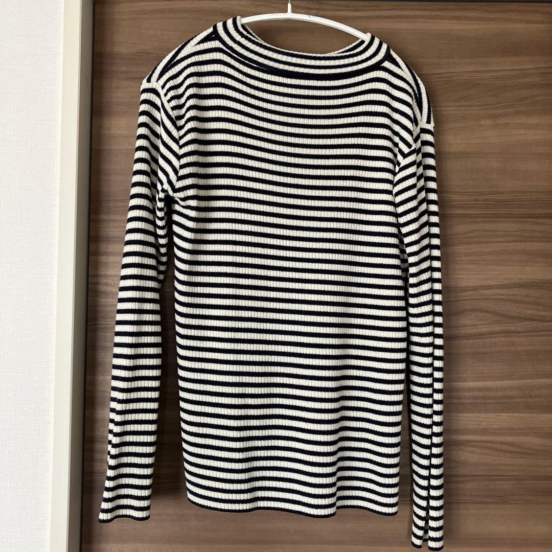 our 洗えるハイネックニット ネイビーボーダー