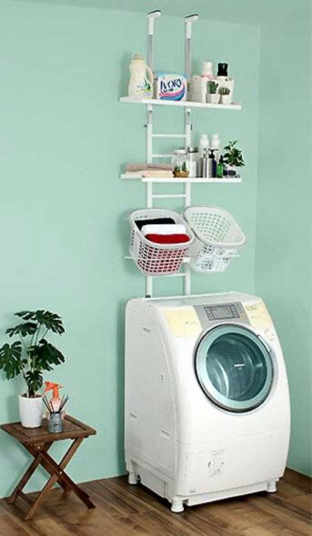 川口工器 ラダーランドリーラック ホワイト 棚3段 ミドル 200〜250cm