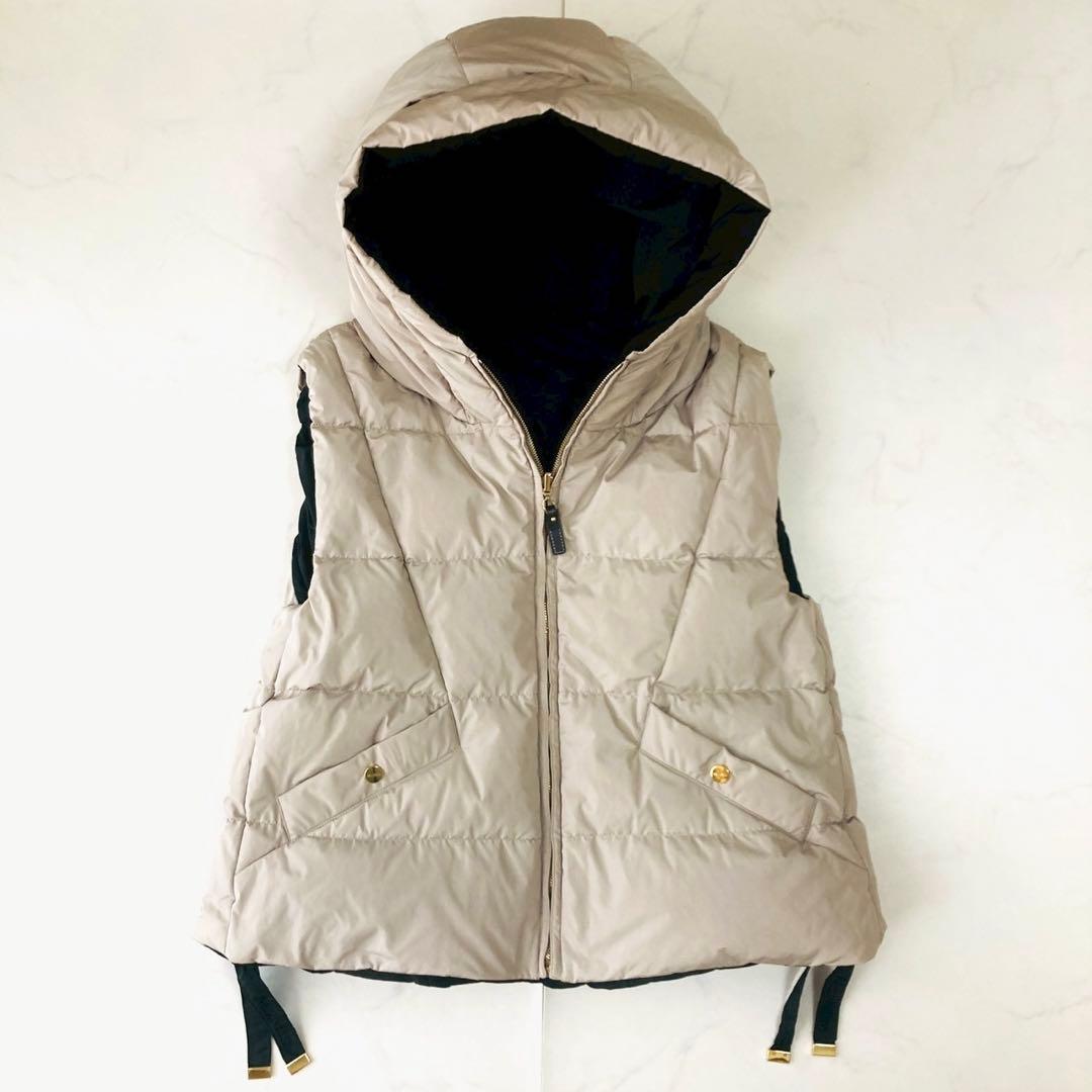 マックスマーラ　キューブ　リバーシブル　ダウンジレ　金ボタン　ロゴ刺繍　40