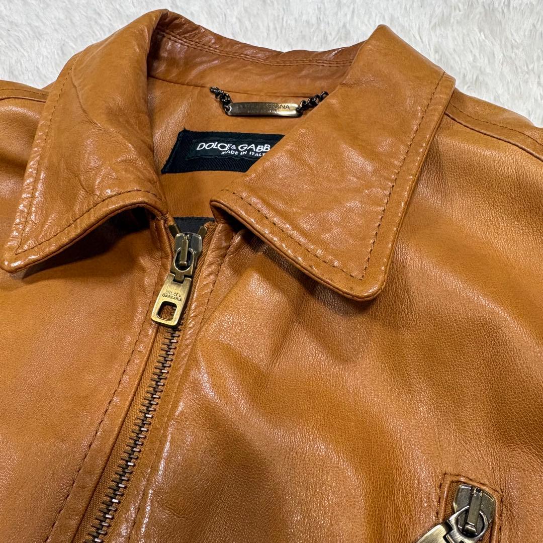 【至高の逸品】DOLCE&GABBANA ラムレザージャケット 46 キャメル