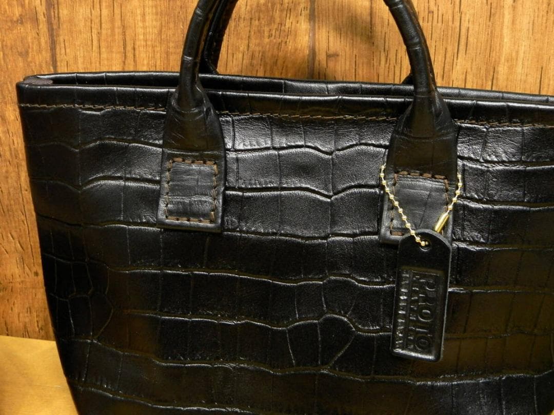 ☆XSサイズ☆迫力のクロコ型押レザー小型ミニトートバッグ！日本製　ブラック黒