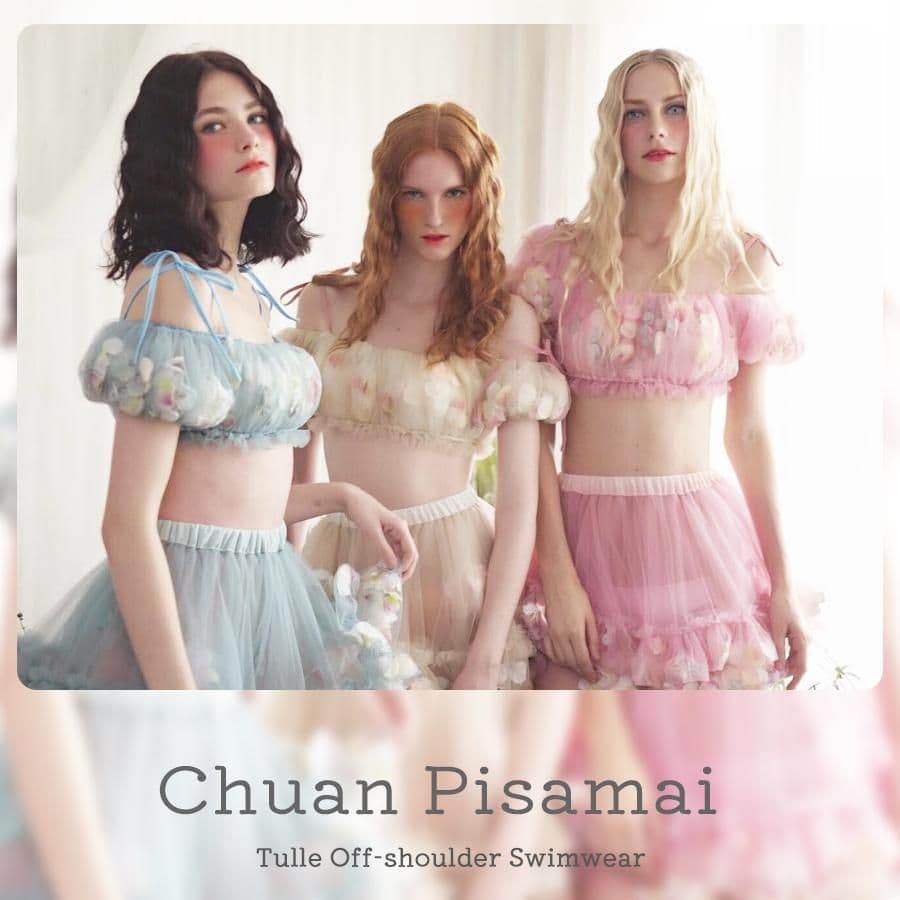 チュアンピサマイ Chuan Pisamai ピンク チュールオフショルダー水着