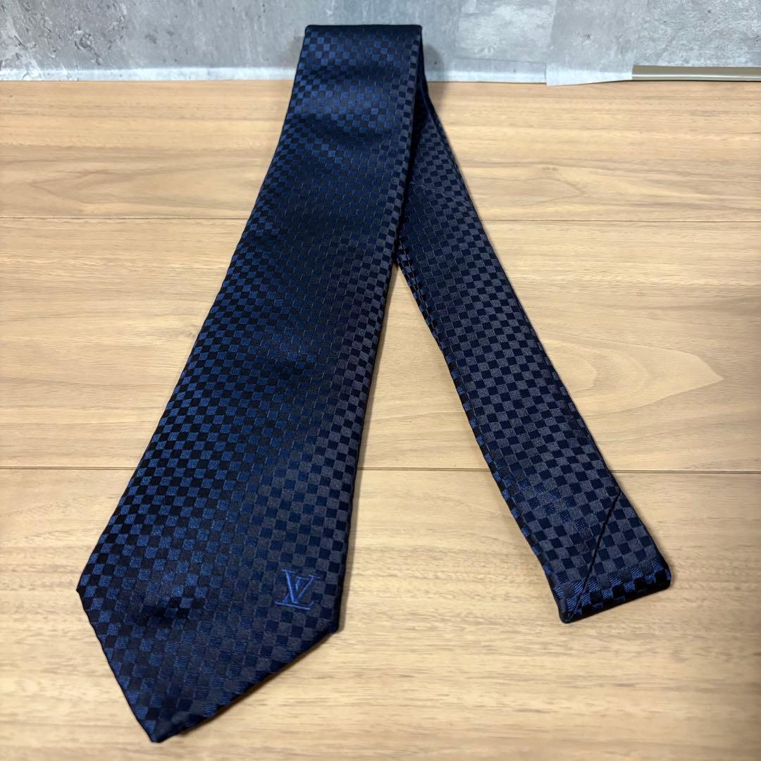【極美品】ルイヴィトン LOUIS VUITTONマイクロダミエ シルクネクタイ