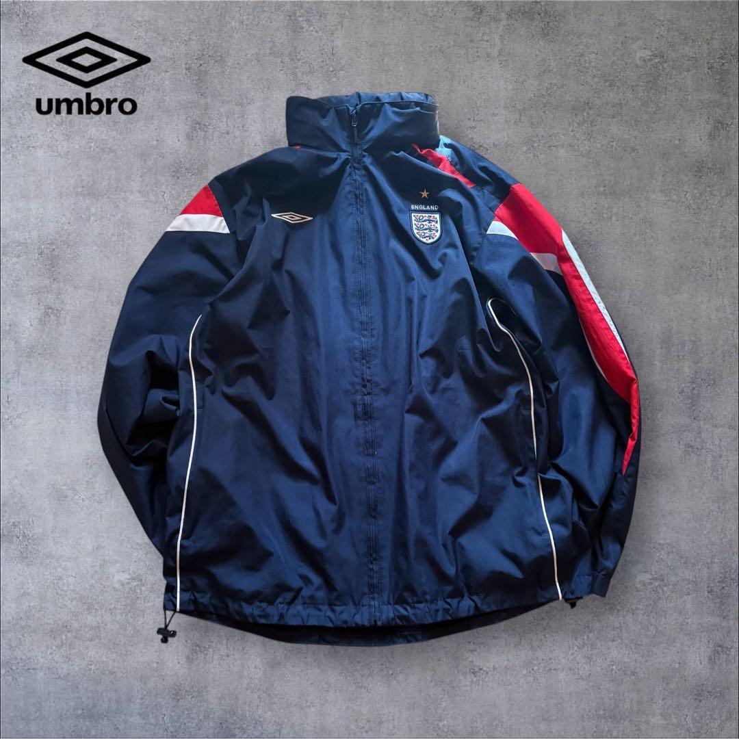 【O22】UMBRO×イングランド代表刺繍ナイロンジャケットLネイビー×赤×白