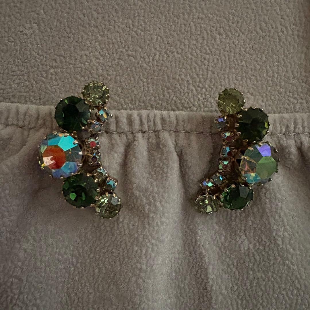 ミ*)様 WEISS ブローチとイヤリング　セット　ビンテージ　緑クリスタル