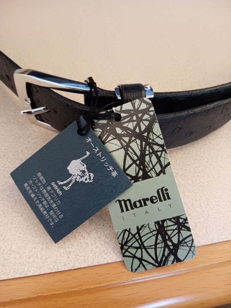 新品Marelliマレリー オーストリッチ革ベルト ブラック 国産サイズ調整可能