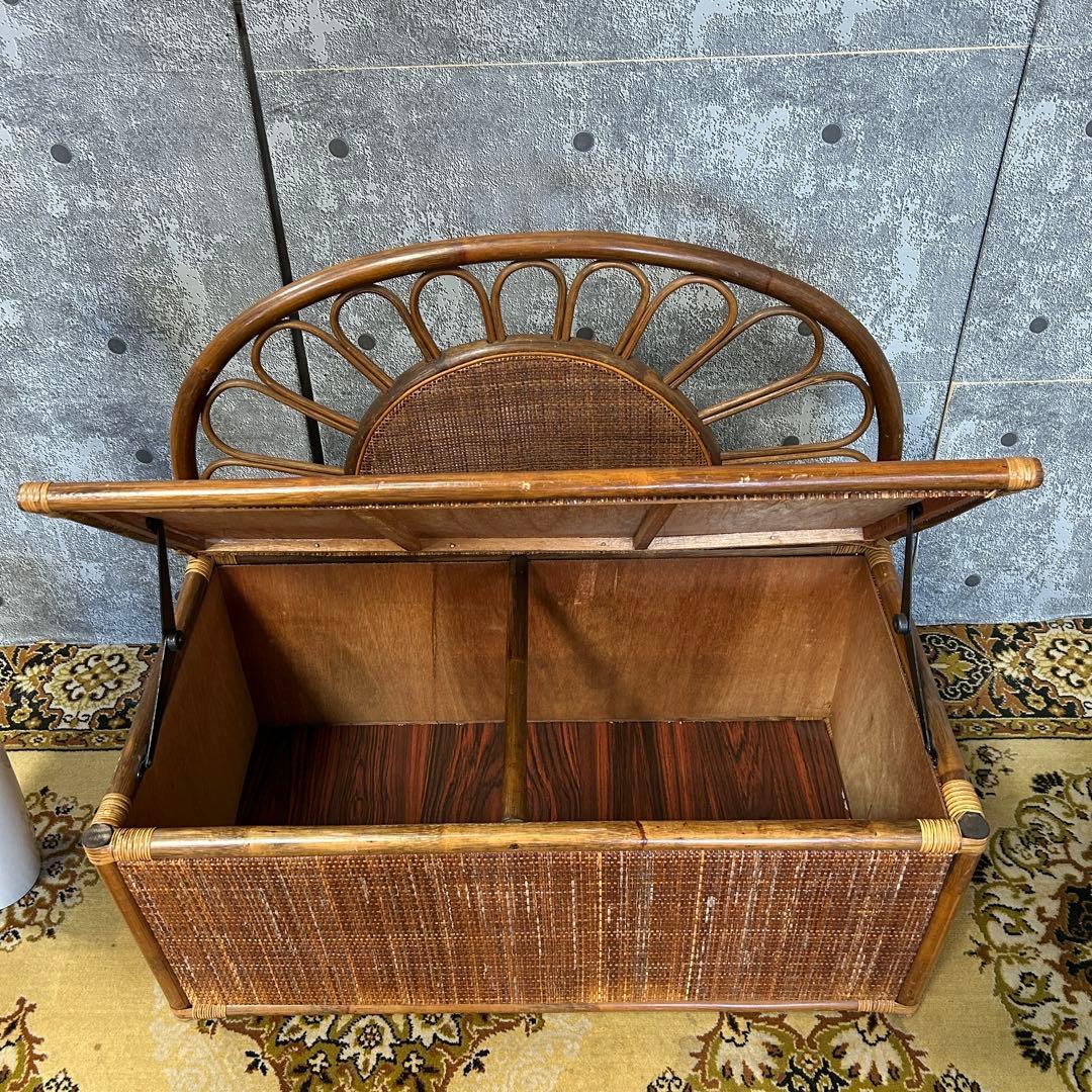 ꧁籐家具꧂収納付ラタンベンチ 長椅子 いす イス チェア スペース 昭和レトロ