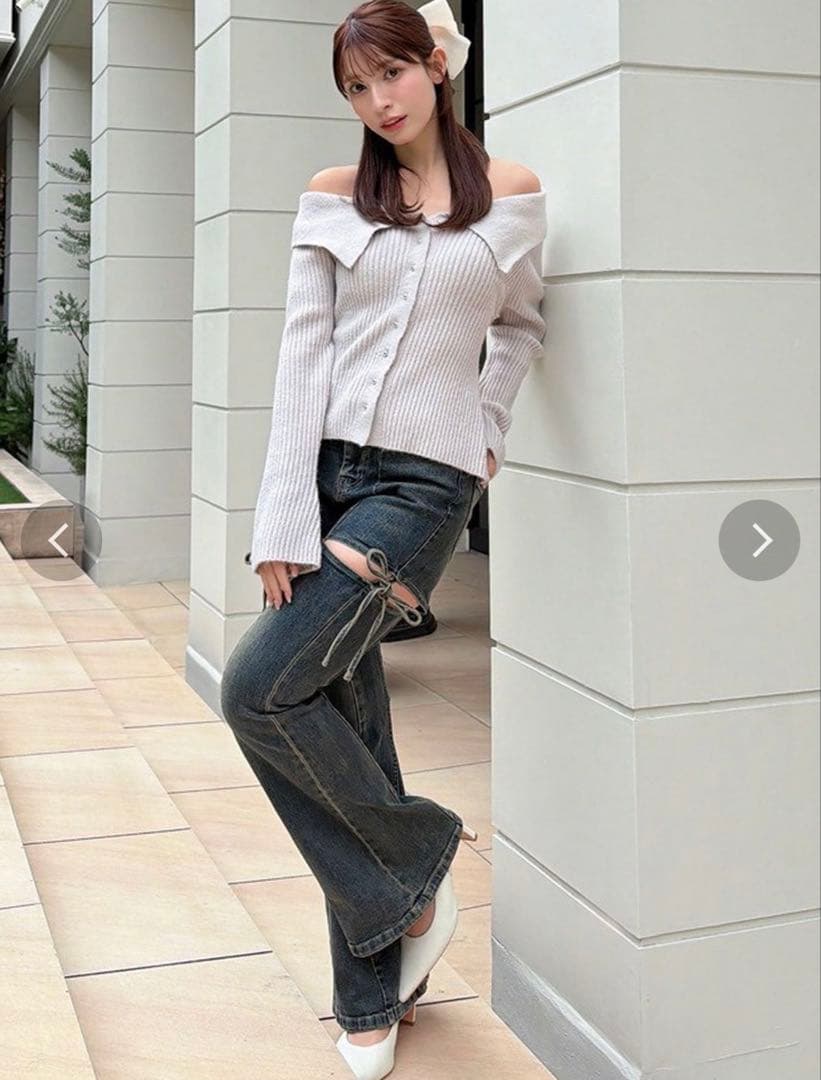 RESEXXY カットアウトリボンデニムパンツ ブルー S