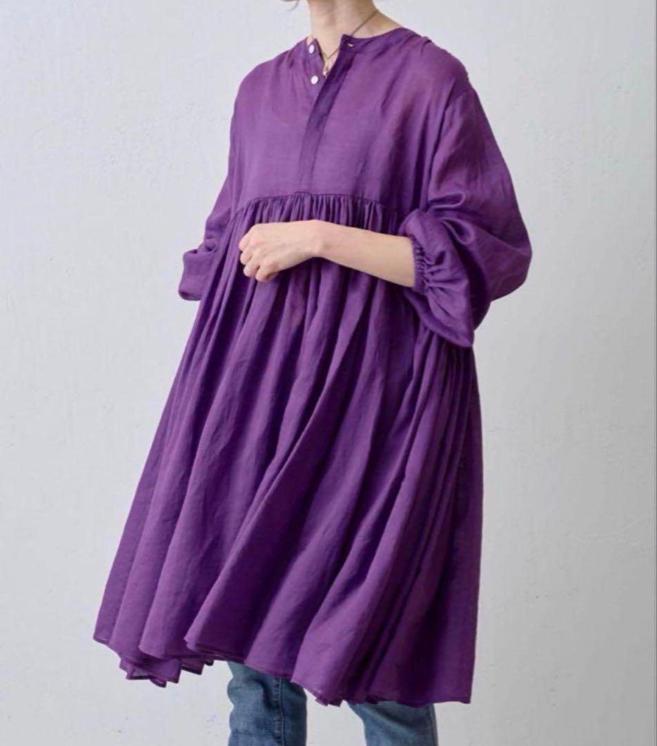BEARDSLEYビアズリー リネンギャザーチュニック　パープル