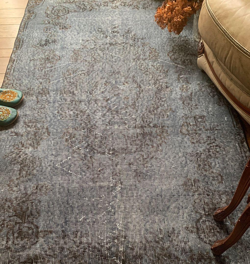 トルコヴィンテージラグ　207×104 グレー　ブラック　チョコ　オーバーダイ