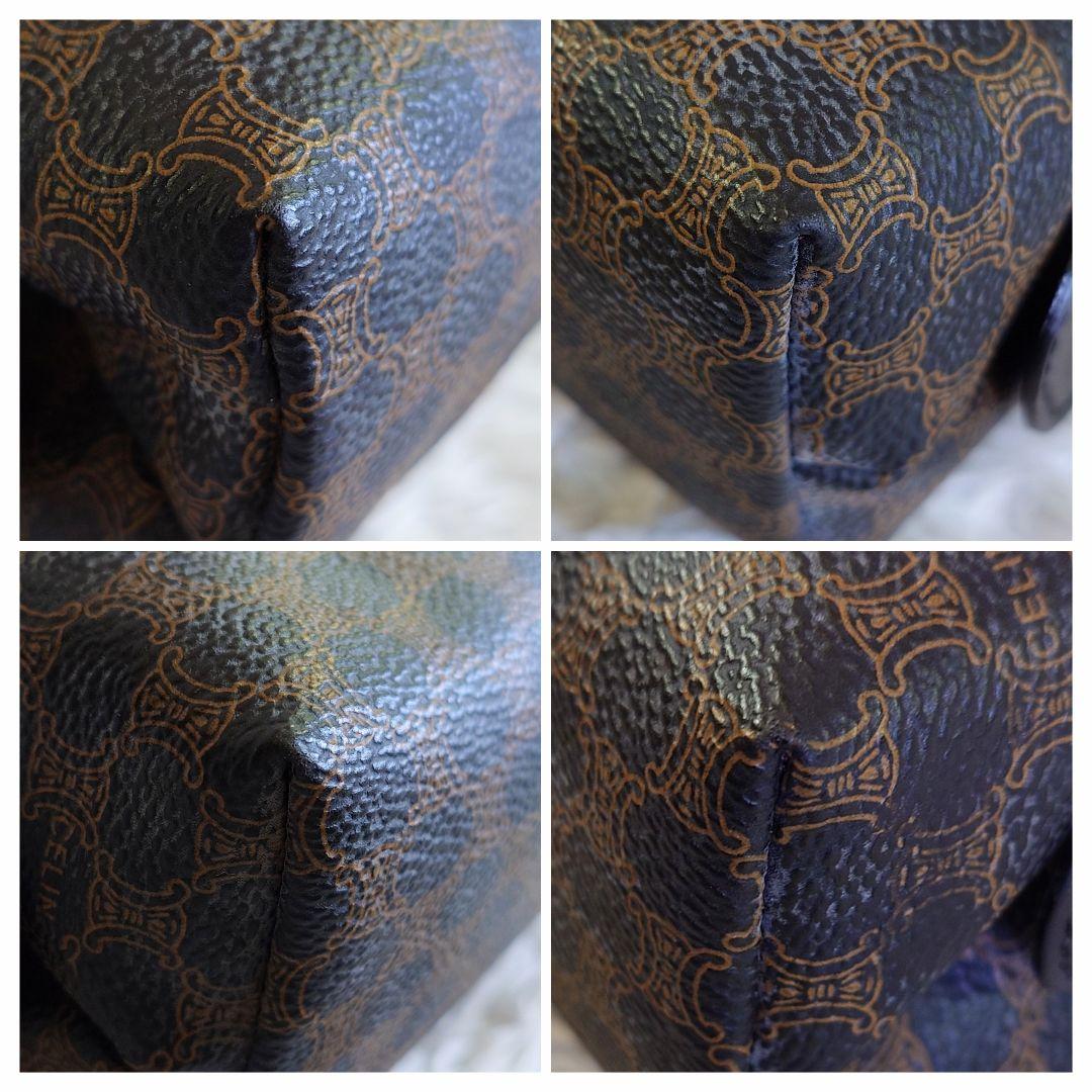 美品 セリーヌ 黒マカダム メイクポーチ トリオンフ PVC レザー 小物入れ