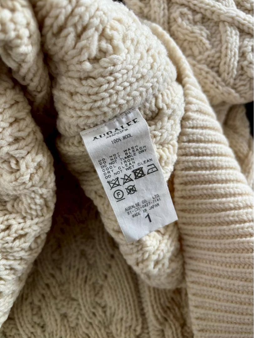 AURALEE/美品 19AW メリノウール ケーブルニット アイボリー 1