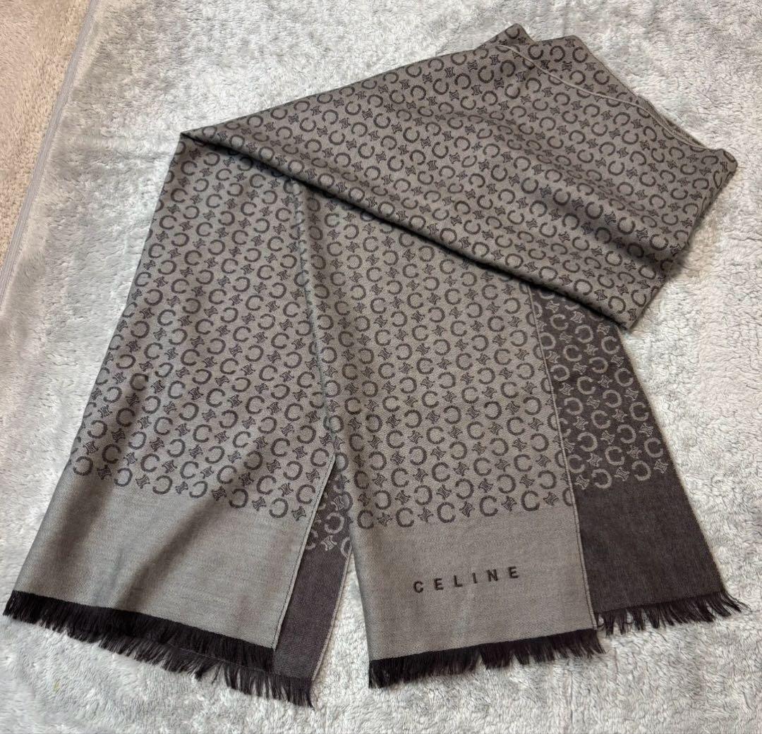 セリーヌ CELINE 薄手マフラー ショール ブラウン ウール100%