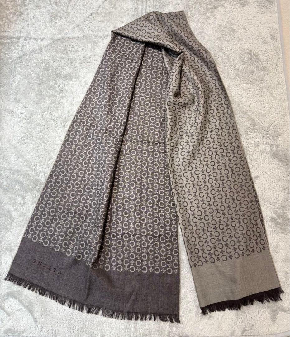 セリーヌ CELINE 薄手マフラー ショール ブラウン ウール100%