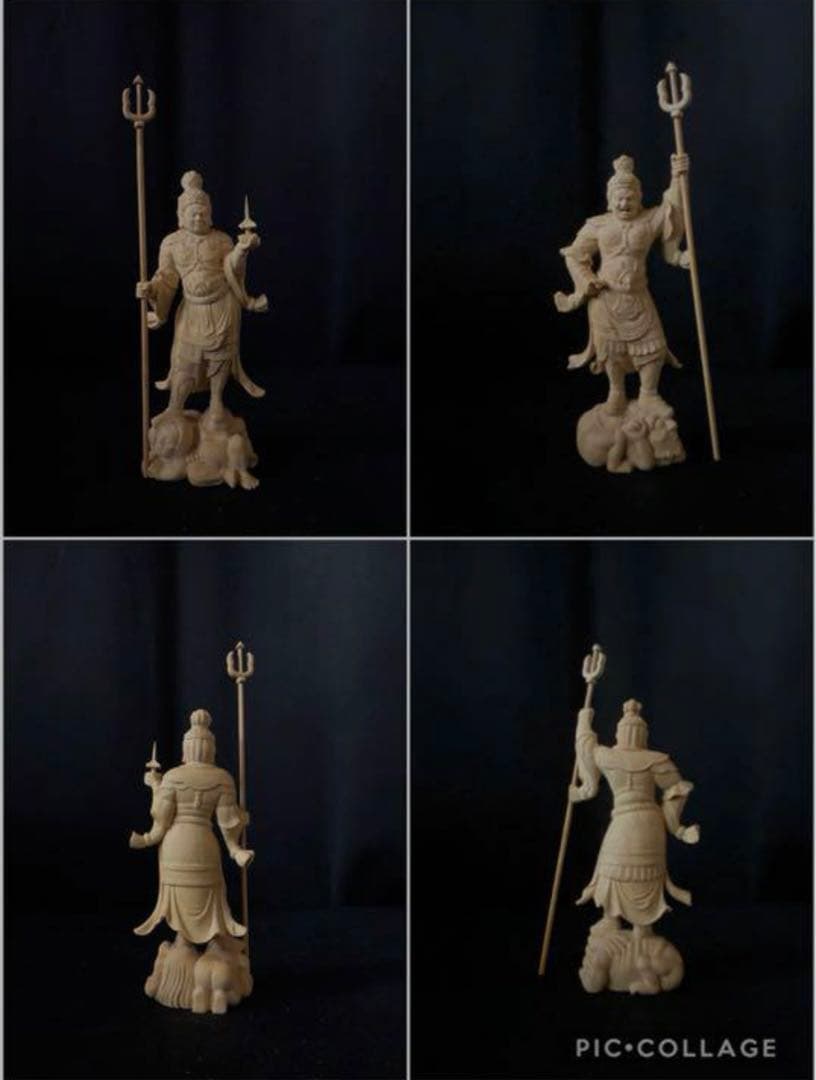井波彫刻　仏教工芸品　総柘植材　木彫仏像　仏師手仕上げ品　四天王立像一式