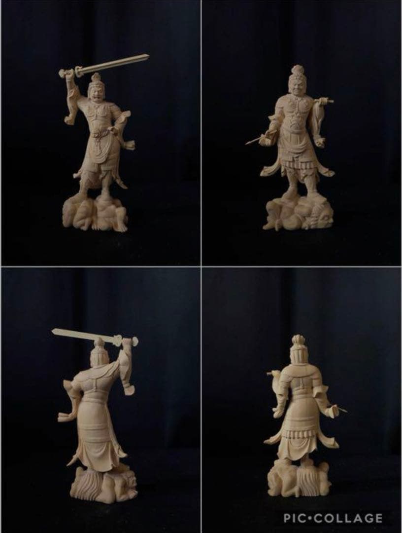 井波彫刻　仏教工芸品　総柘植材　木彫仏像　仏師手仕上げ品　四天王立像一式