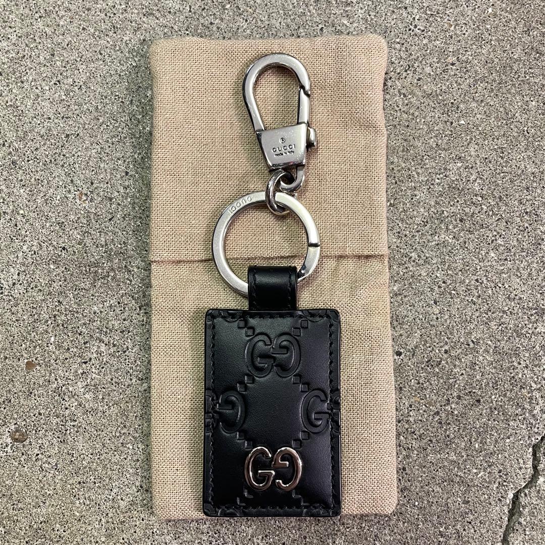 GUCCI グッチ GGシグネチャー レザー キーリング キーホルダー ブラック
