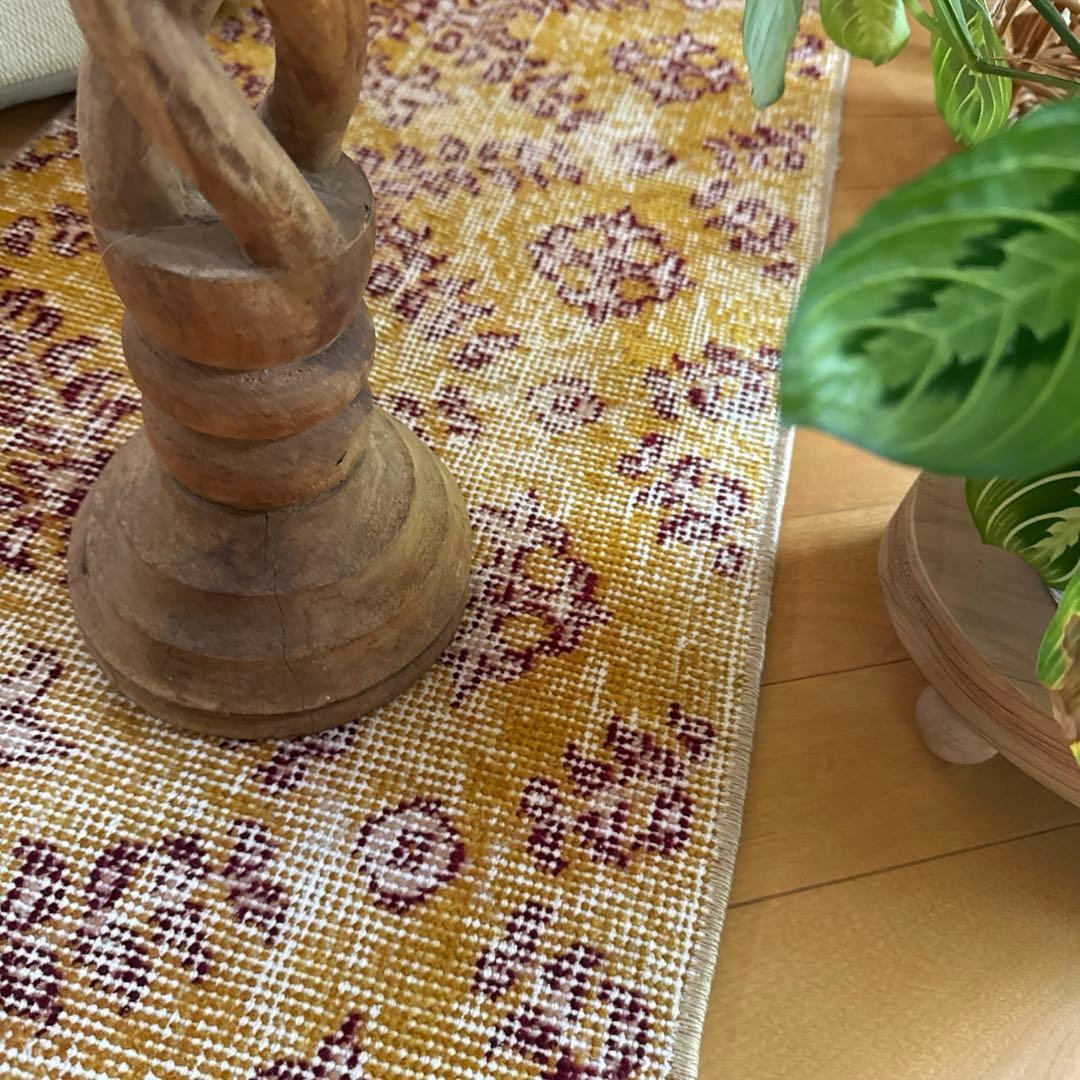 41.5×83マスタードイエロー×エンジ　トルコヴィンテージラグ