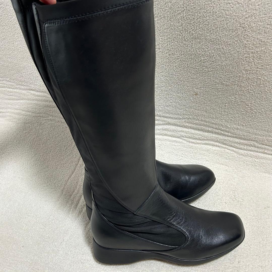 未使用品‼︎【fitfit】レザー　ロング　ブーツ　サイドジップ　黒　23.0