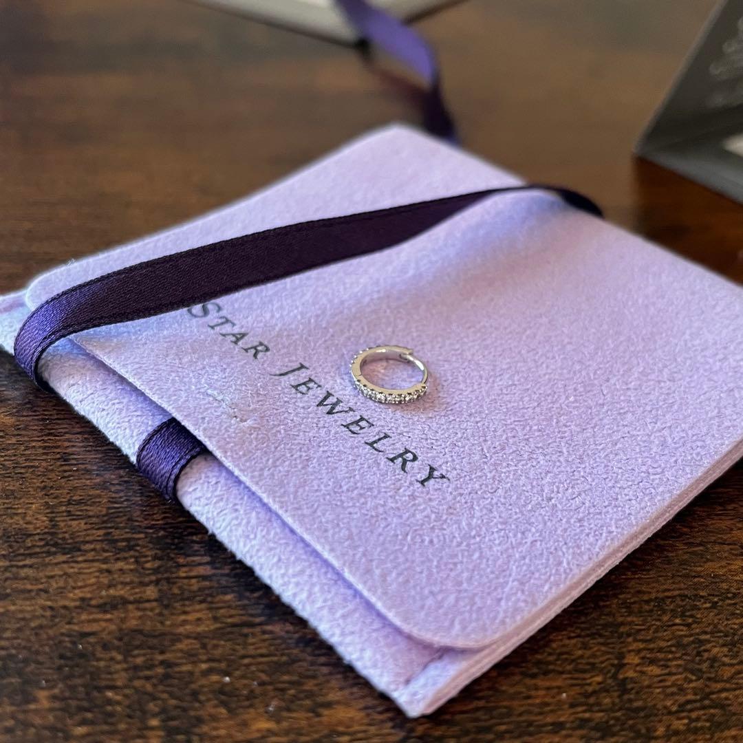 新品 スタージュエリー K18WG ダイヤモンド フープ ピアス