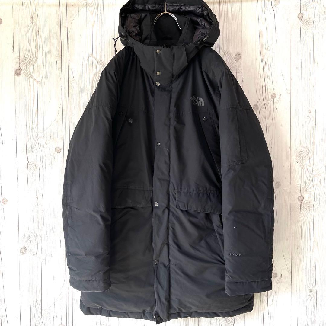 ノースフェイス　ブラックダウンジャケット　XL フード取外し可　ポケット多数