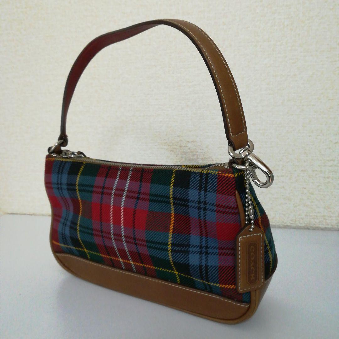 COACH コーチ アクセサリーポーチ ハンドバッグ チェック柄 赤 希少