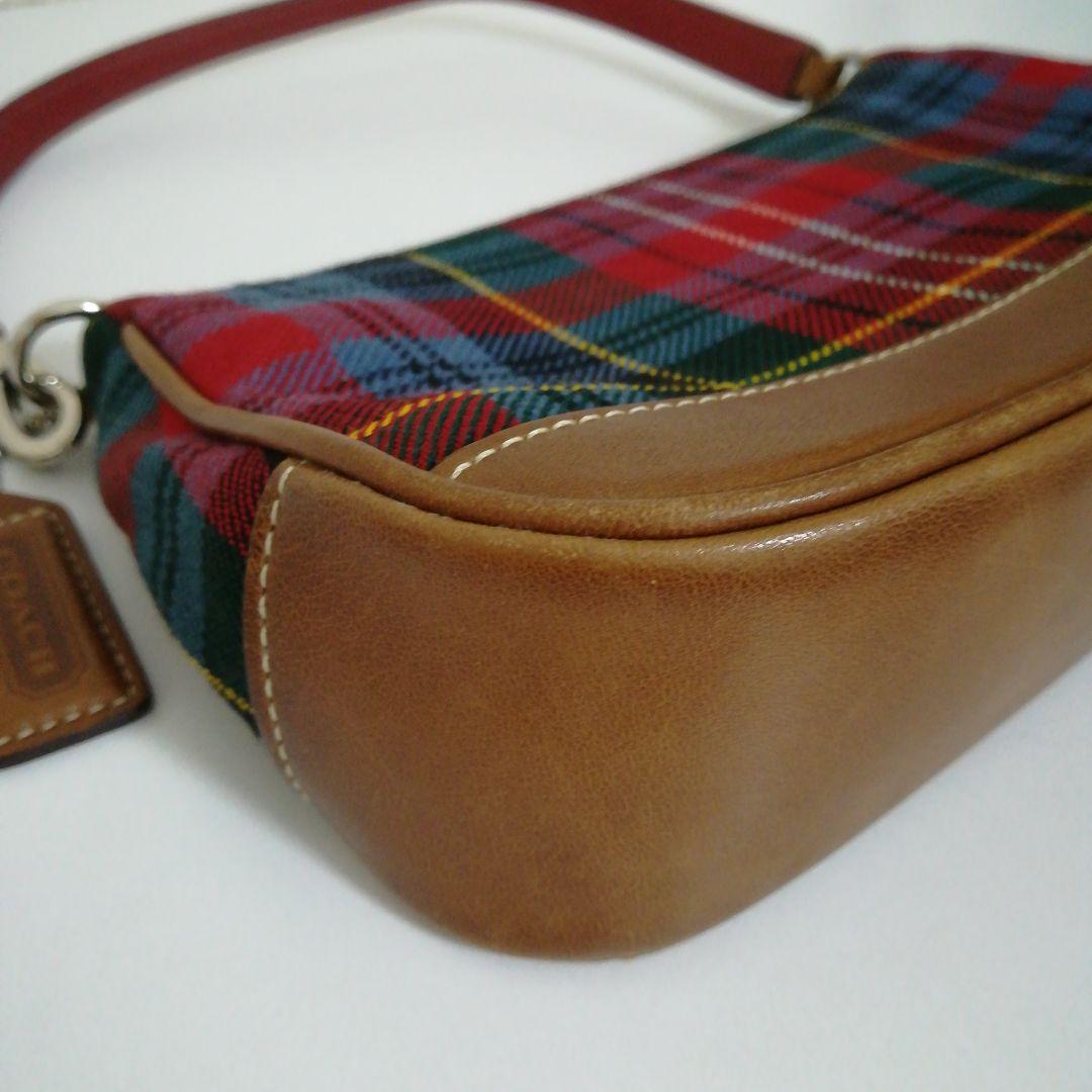 COACH コーチ アクセサリーポーチ ハンドバッグ チェック柄 赤 希少