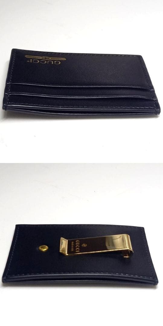 美品 グッチ マネークリップ付き カードケース 札ばさみ レザー ブラック ロゴ