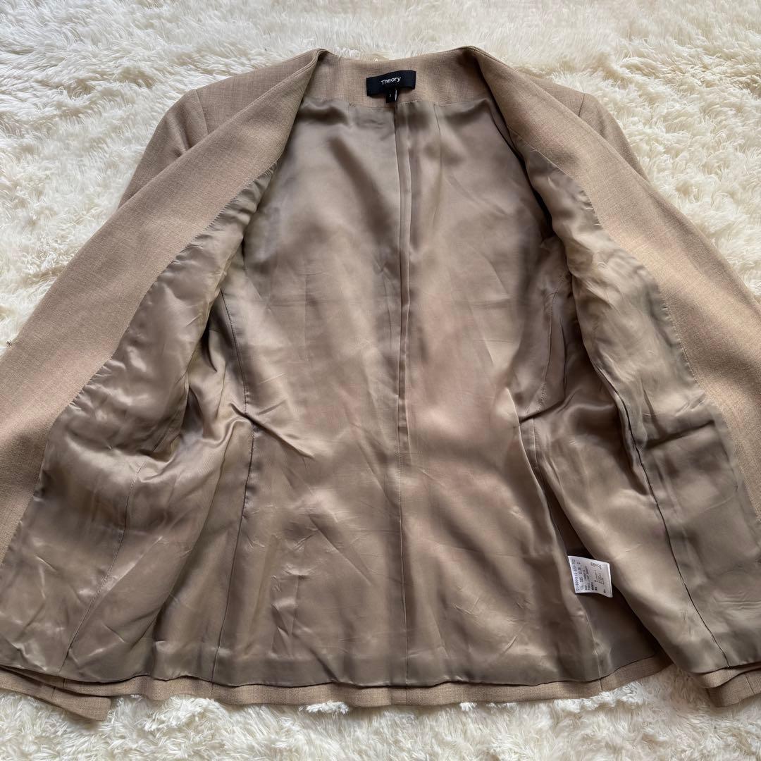 セオリー ノーカラージャケット パンツスーツ セットアップ ベージュ
