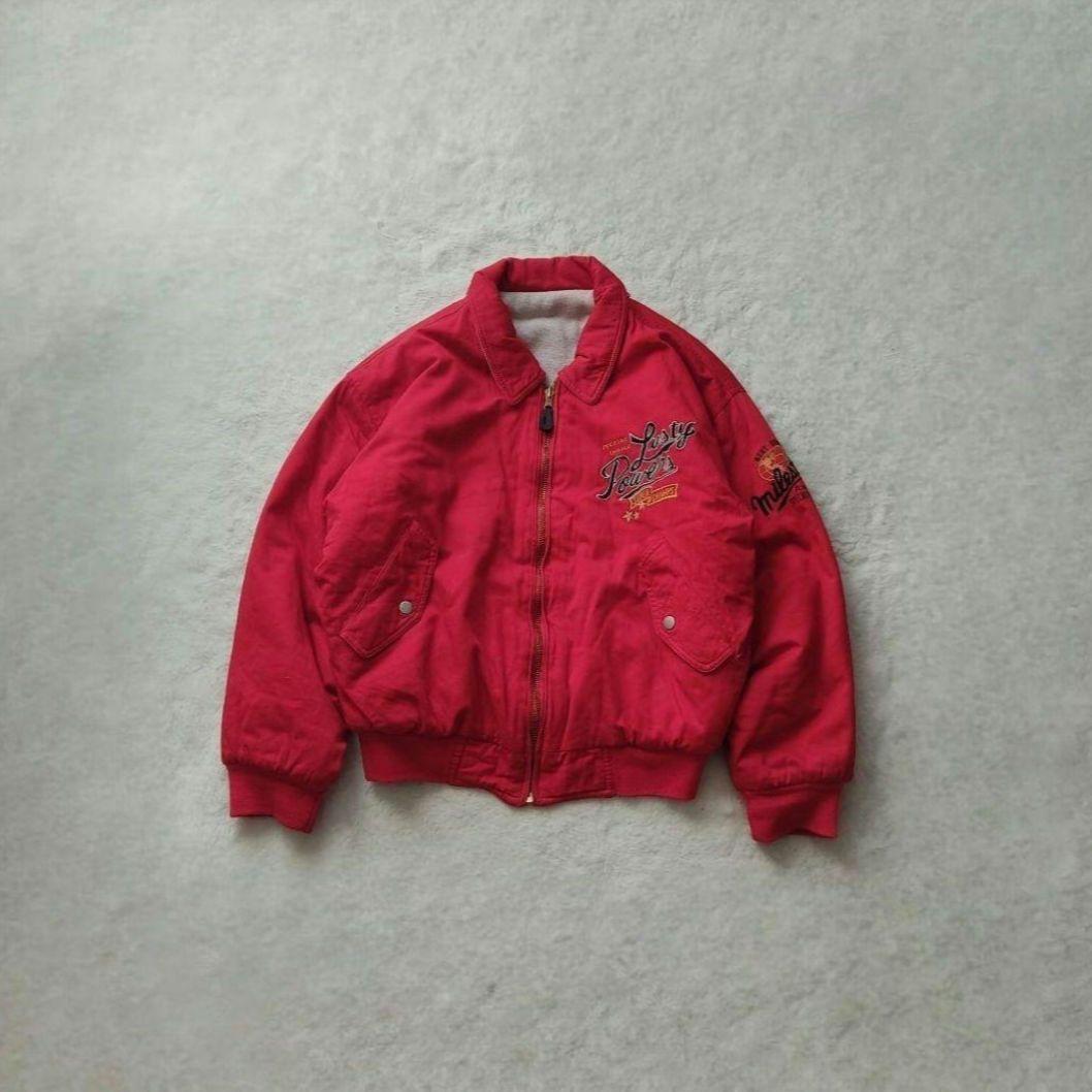 【希少レア】90s リバーシブル スポーツ ジャケット レッド グレー 刺繍