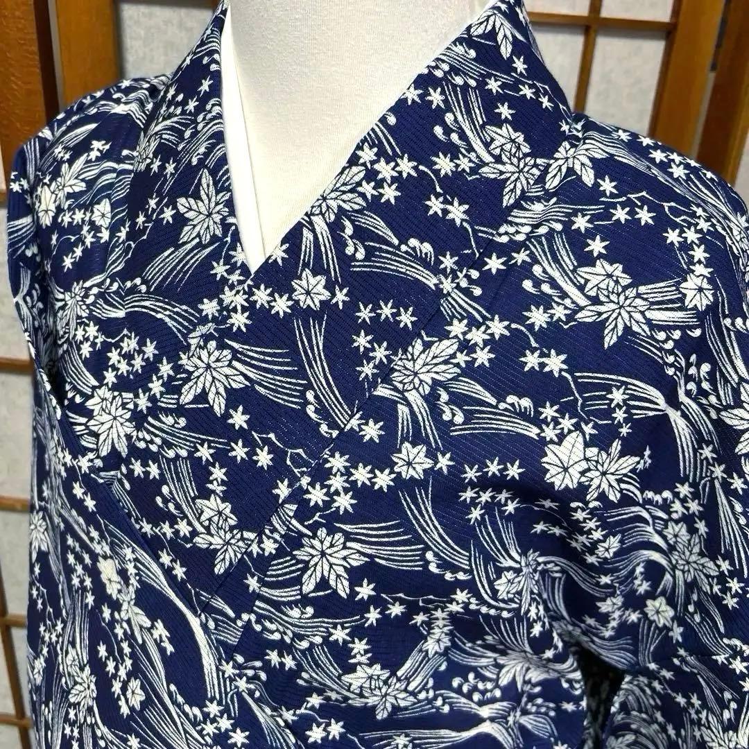 綿絽の浴衣　《藍　波　葉》