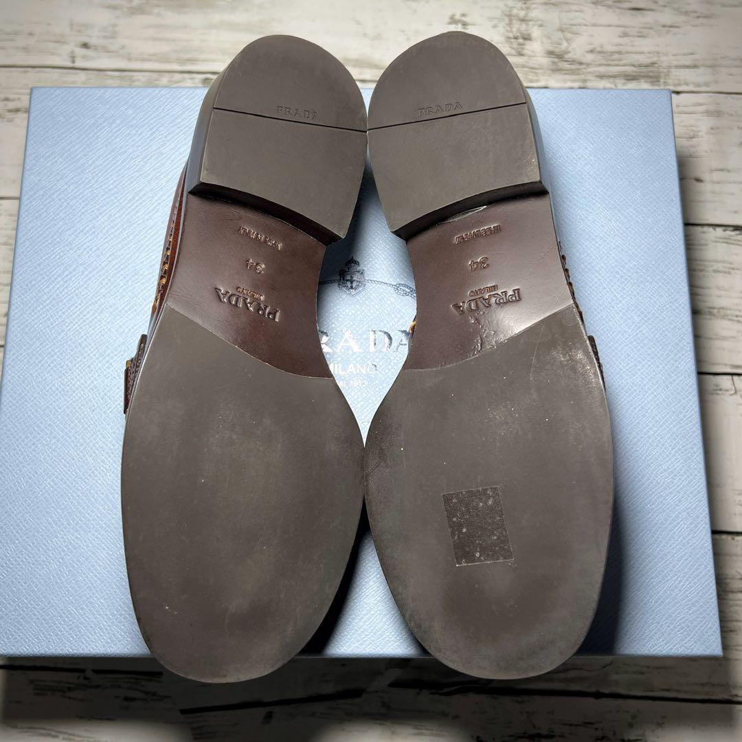 希少美品✨PRADA プラダ ブラッシュドレザーローファー34革靴フラット金具