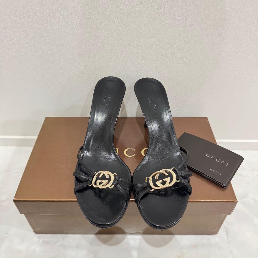 GUCCI グッチ　ブラック　黒　レザー　サンダル　37.5 24.5cm