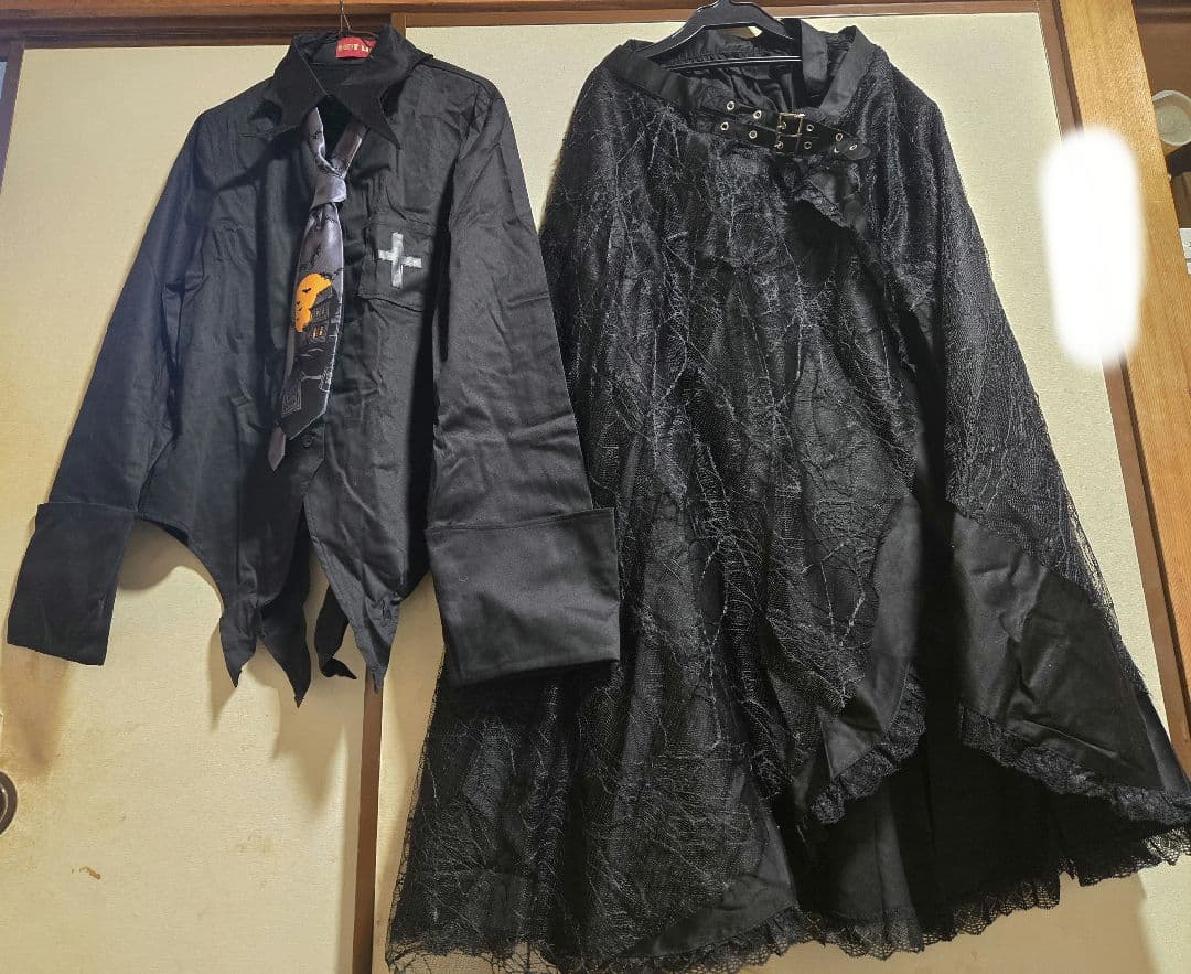 BODYLINE燕尾編み上げブラウス＆蝙蝠ネクタイ＆蜘蛛の巣レーススカートセット