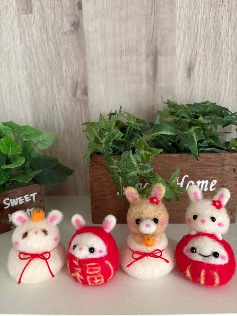 羊毛フェルト　くまちゃん　うさぎちゃん