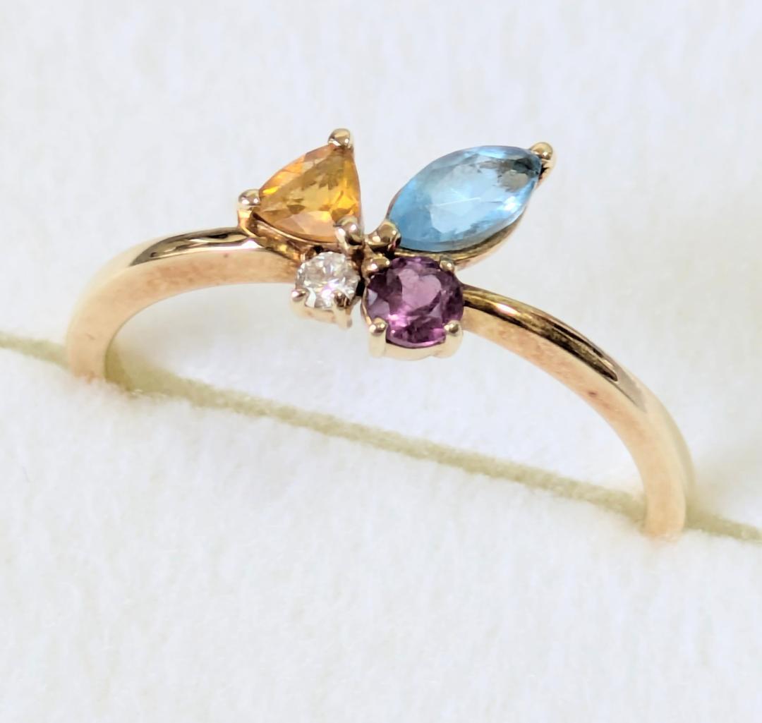 マルチカラーリング　K18　12号　ダイア　天然石　YG