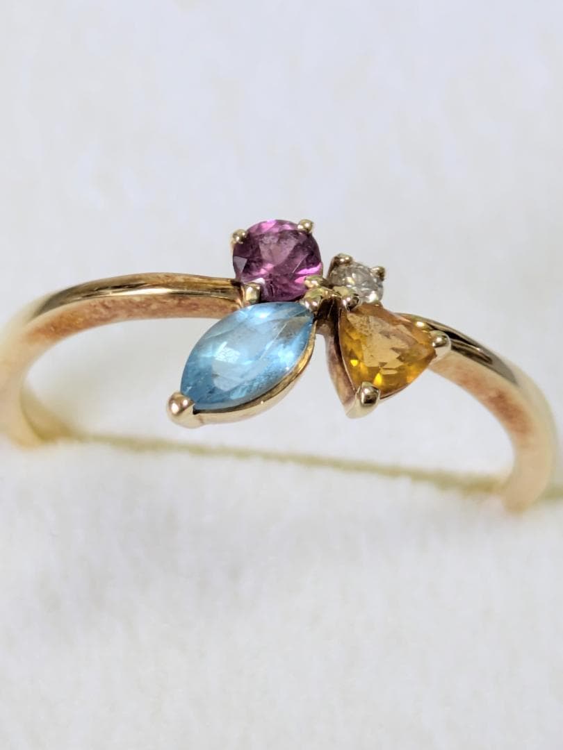 マルチカラーリング　K18　12号　ダイア　天然石　YG