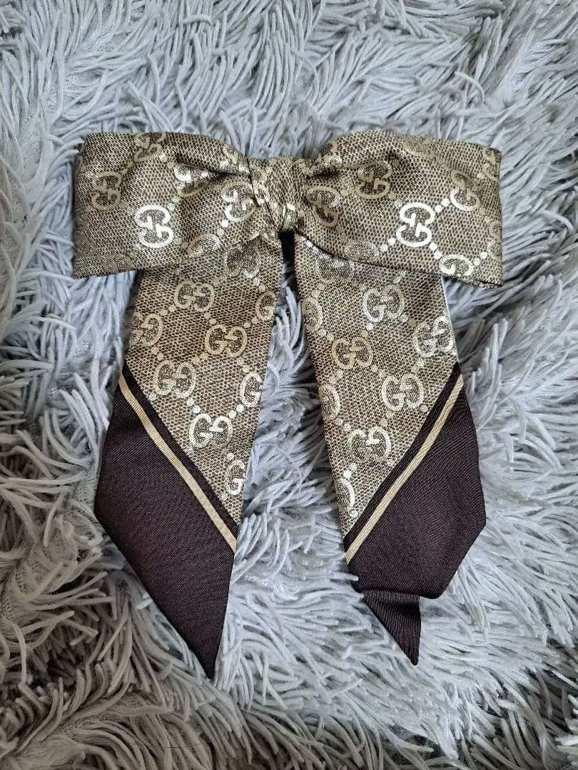 GUCCI シルク ジャガード シュシュ リボン GGキャンバス タグ付
