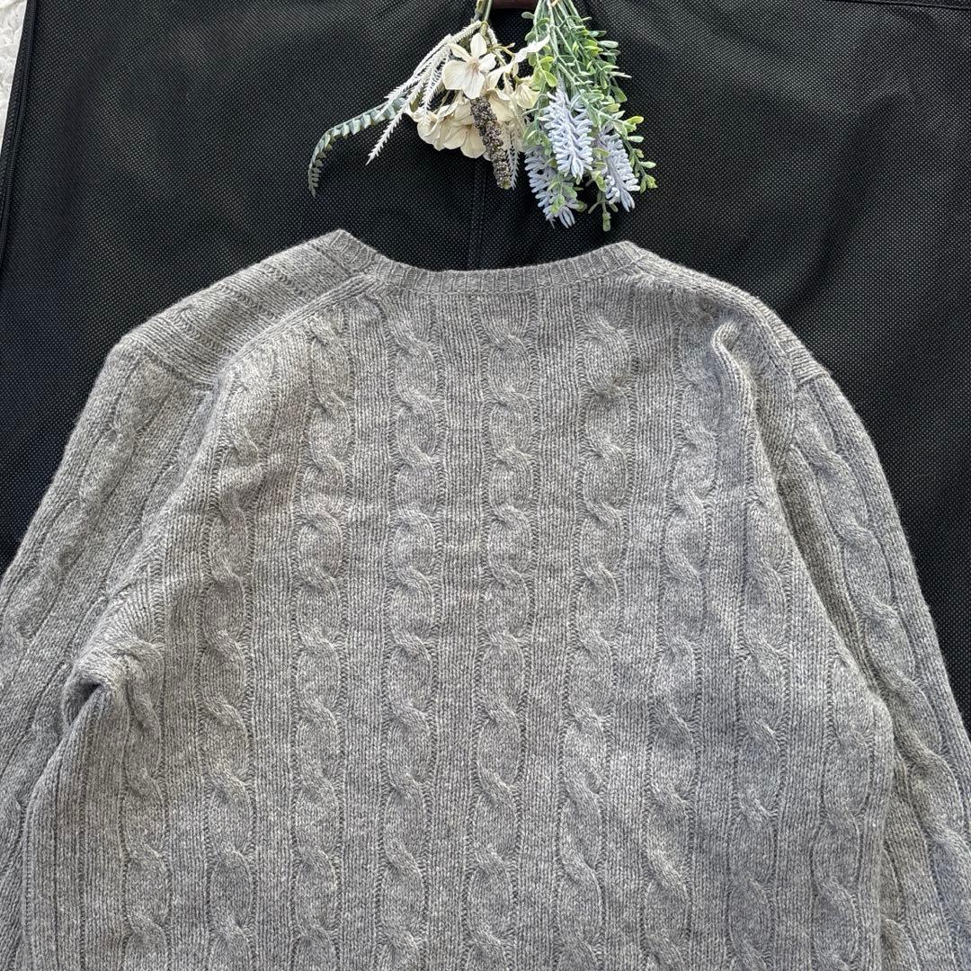 【カシミヤ混♡】ポロラルフローレン 長袖 ケーブルニット 丸襟 ロゴ刺繍 M