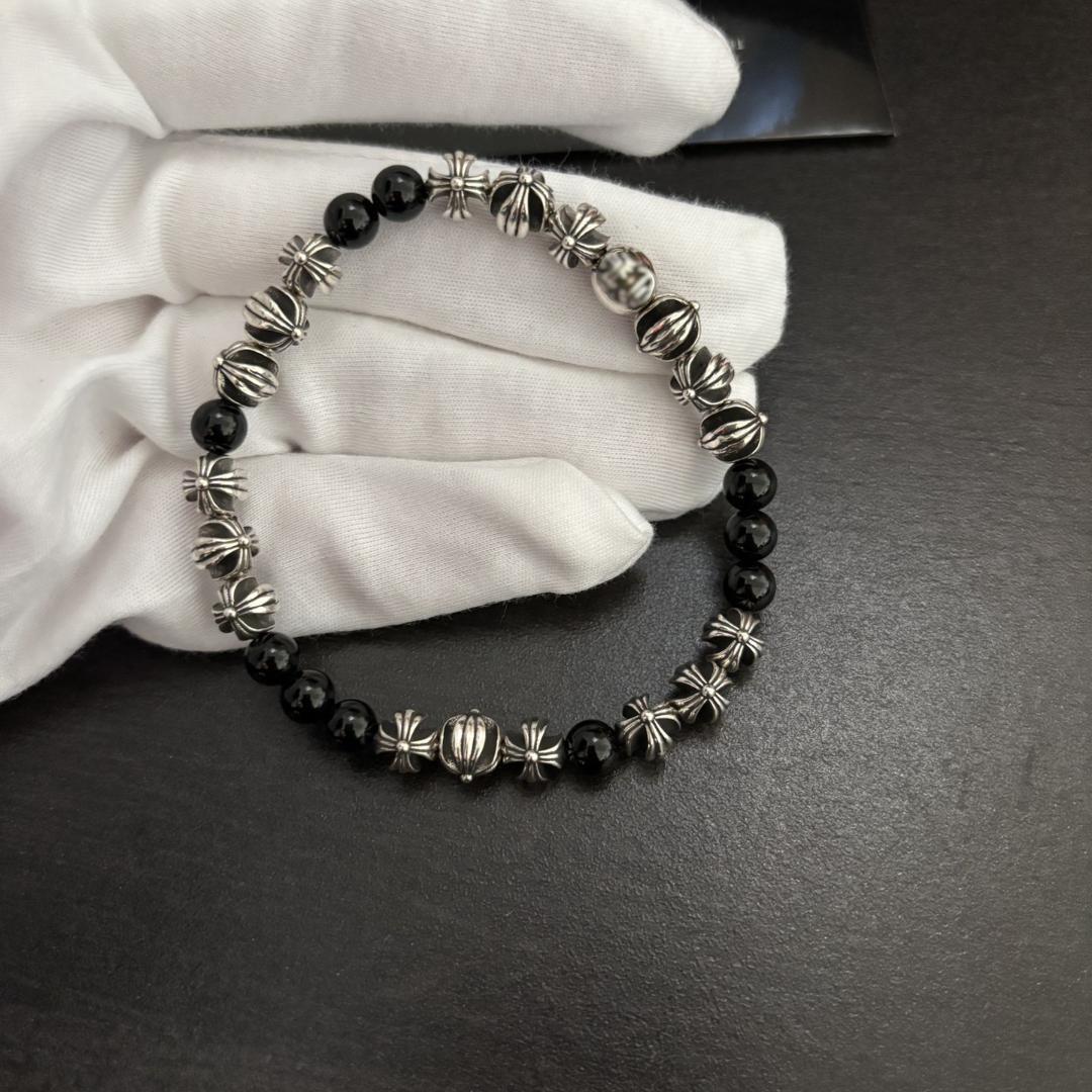 オブシディアン シルバークロスビーズブレスレット