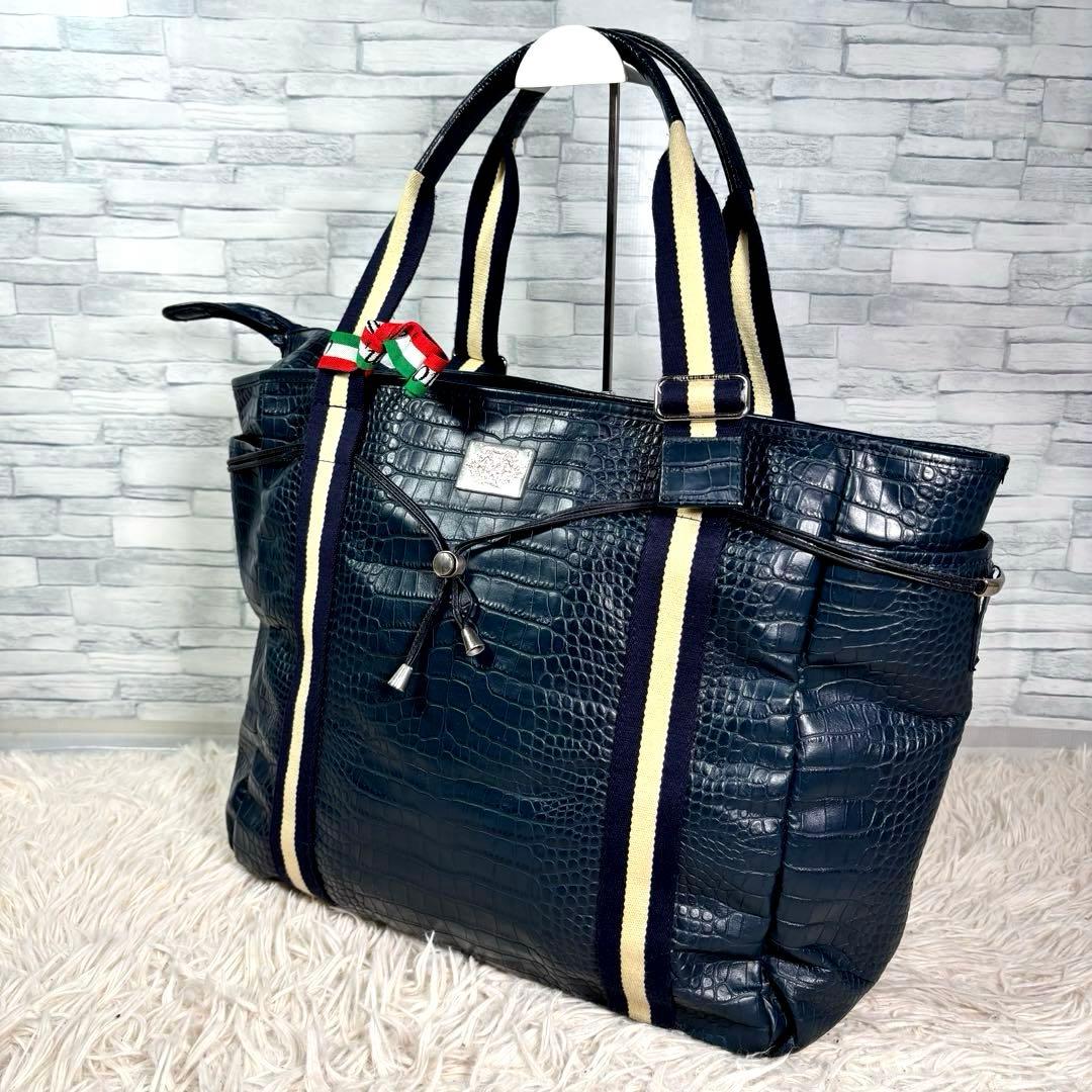 ちびじゅん様　オロビアンコ　トートバッグ　クロコ型押し　ネイビー　大容量ビジネス