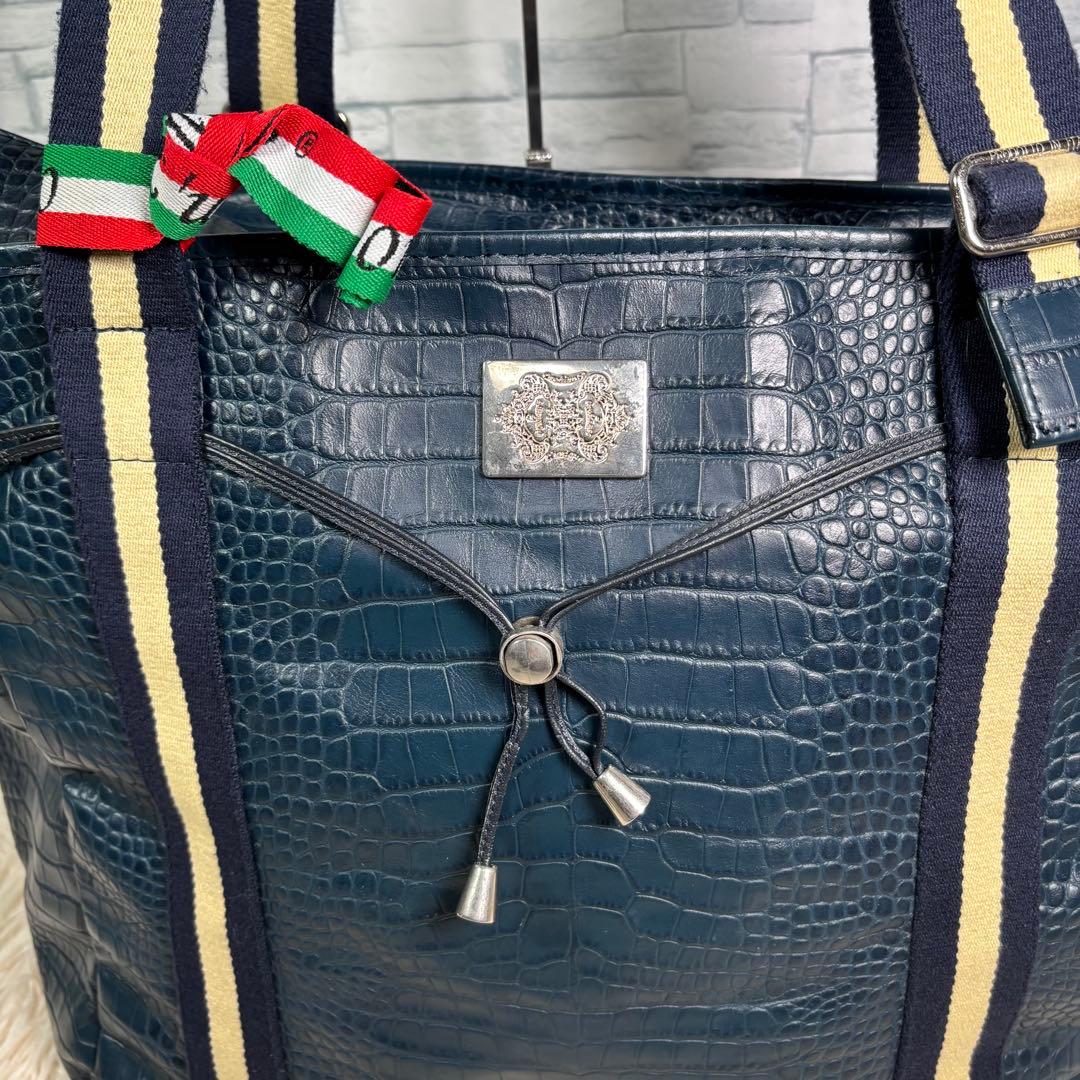 ちびじゅん様　オロビアンコ　トートバッグ　クロコ型押し　ネイビー　大容量ビジネス