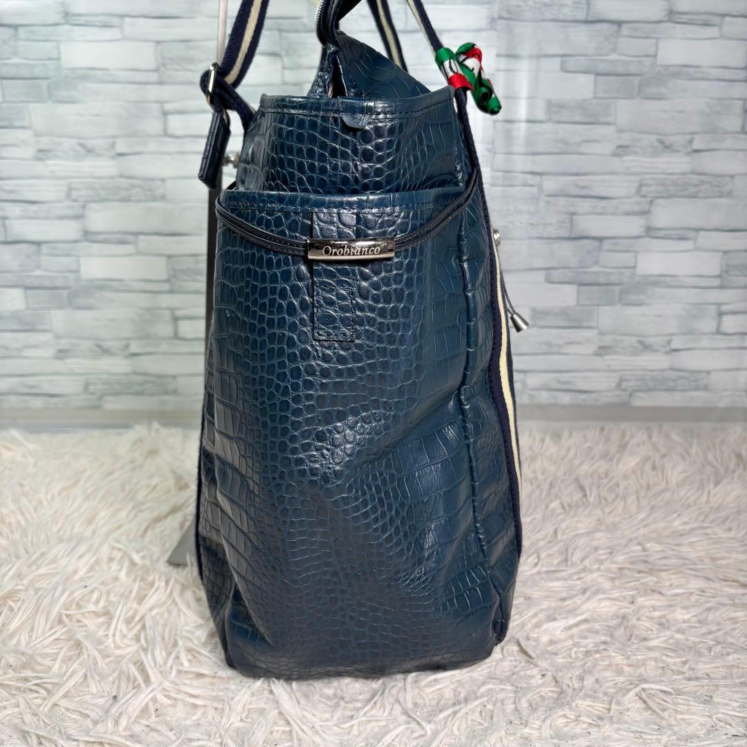 ちびじゅん様　オロビアンコ　トートバッグ　クロコ型押し　ネイビー　大容量ビジネス