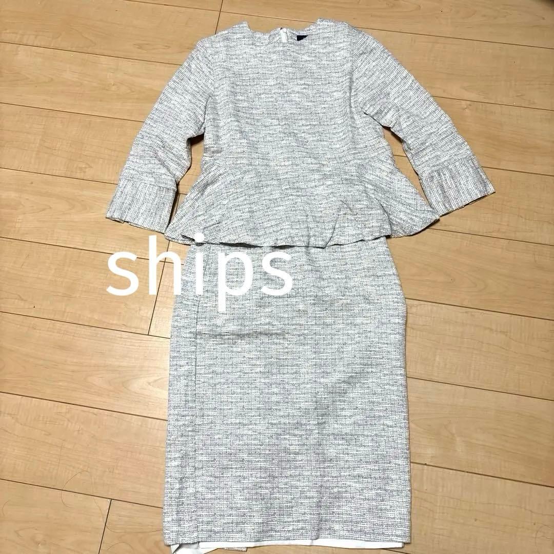 ツイードペプラムプルオーバー　スカート セットアップ　M