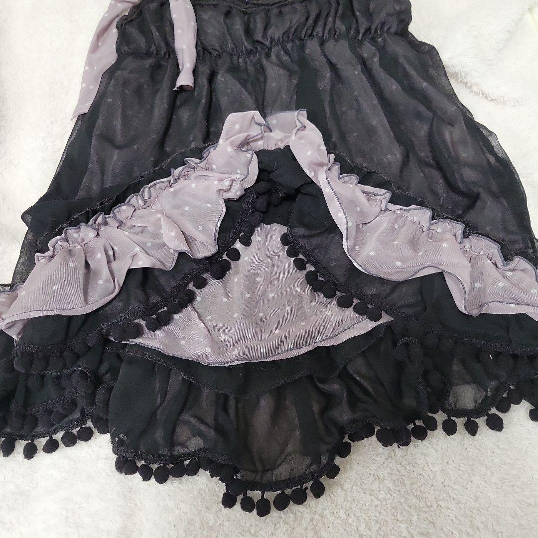 HONEY 黒紫 シフォンキャミソール リボン 蝶チャーム付き