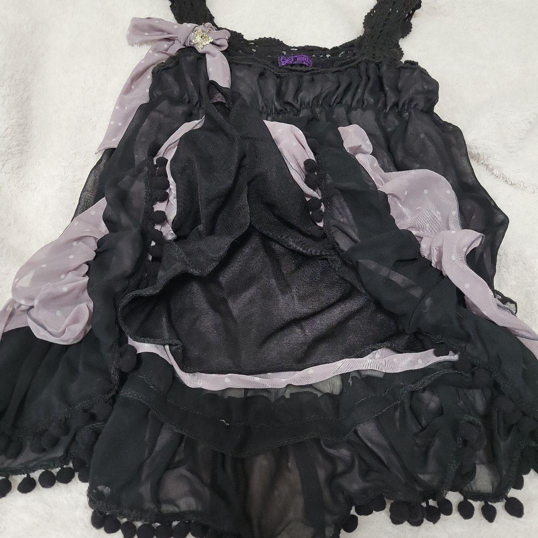 HONEY 黒紫 シフォンキャミソール リボン 蝶チャーム付き