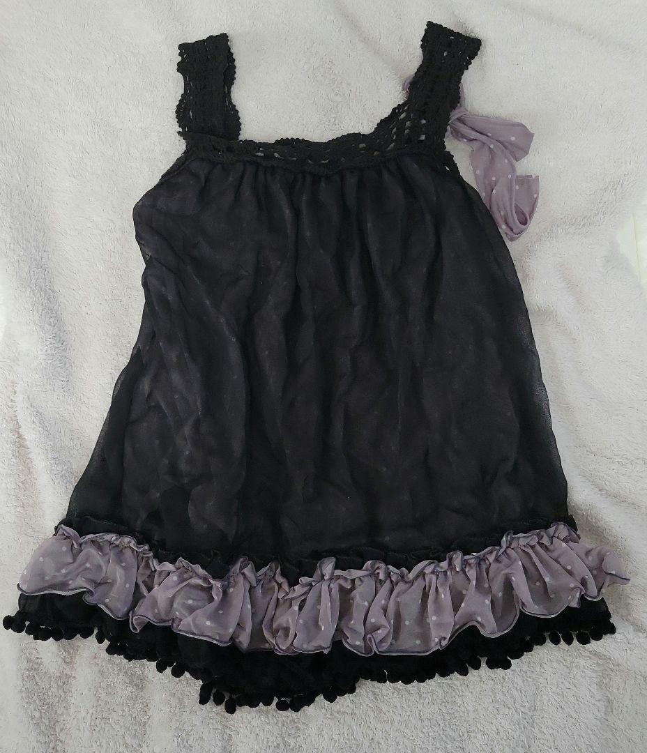 HONEY 黒紫 シフォンキャミソール リボン 蝶チャーム付き